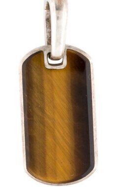 DAVID YURMAN STERLING SILVER TIGER'S EYE QUARTZ CHEVRON HINGED TAG PENDANT